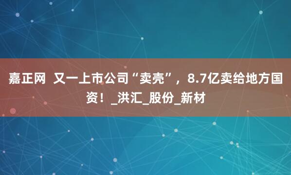 嘉正网  又一上市公司“卖壳”，8.7亿卖给地方国资！_洪汇_股份_新材